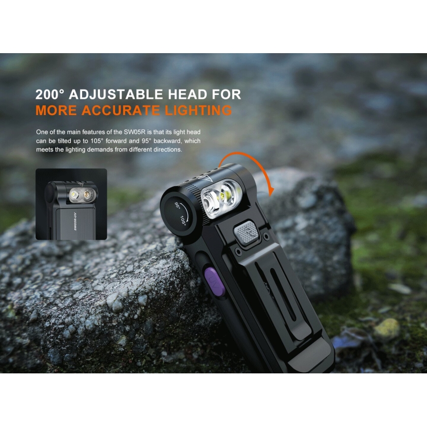 Fenix SW05RUVBLC - Dimmbare, aufladbare LED-Taschenlampe LED/USB IPX6 150 lm 49 h schwarz