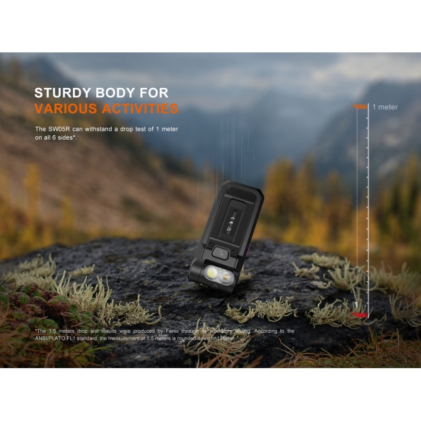 Fenix SW05RUVBLC - Dimmbare, aufladbare LED-Taschenlampe LED/USB IPX6 150 lm 49 h schwarz