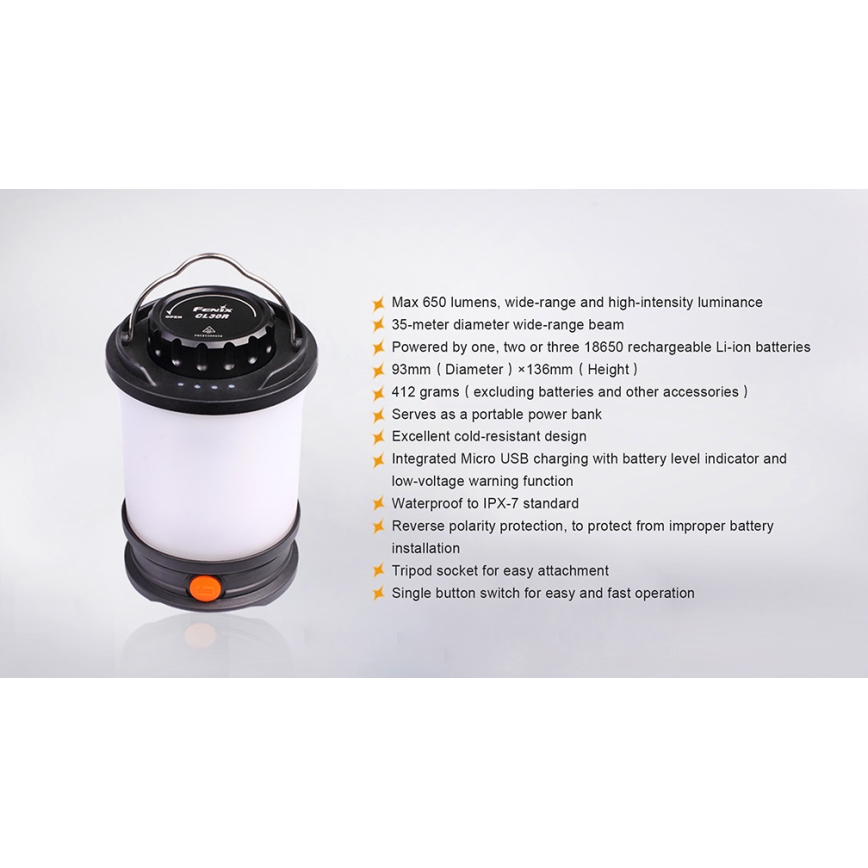 Fenix ​​​​CL30R - LED Lampada portatile ricaricabile LED/USB IPX7 650 lm 300 h