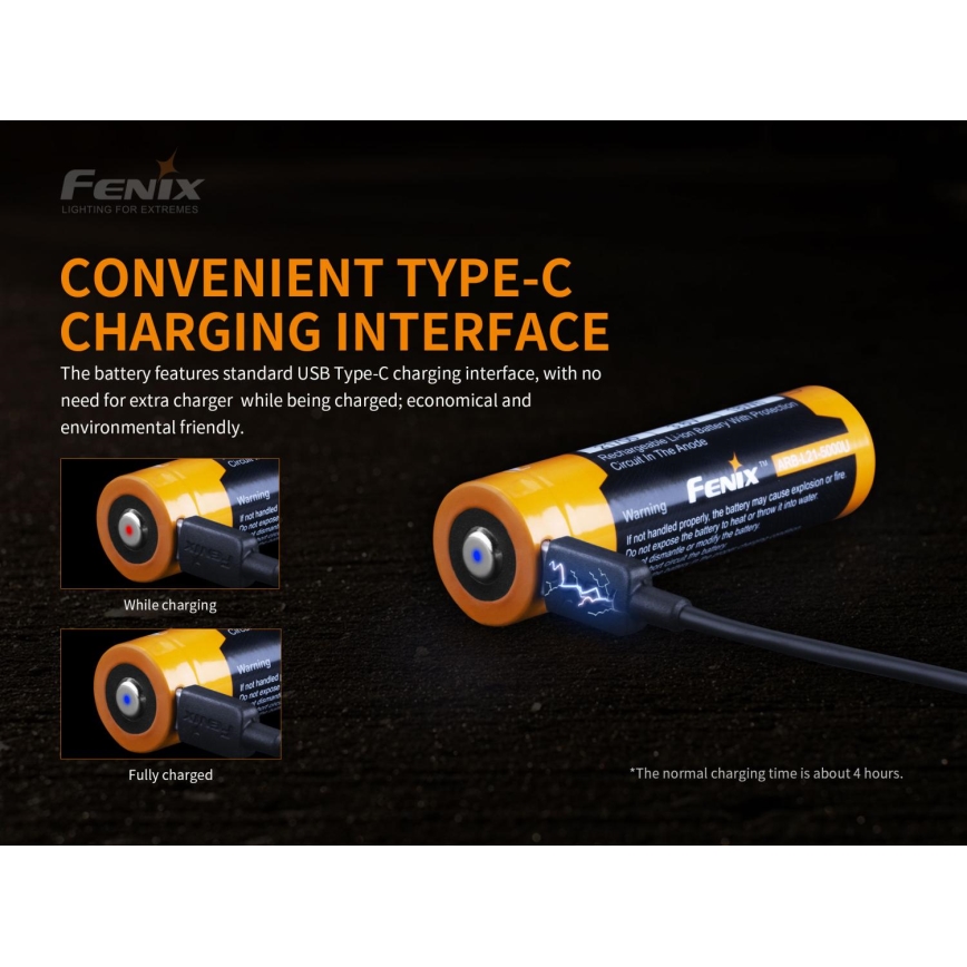 Fenix ​​​​FE21700USB - 1pz Batteria ricaricabile USB/3.6V 5000 mAh