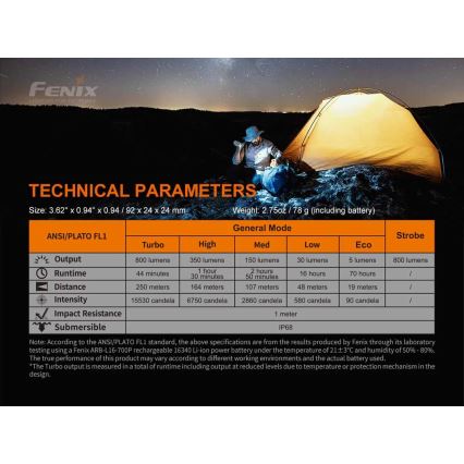 Fenix ​​​​PD25R - LED Torcia ricaricabile LED/1xCR123A IP68 800 lm 70 h