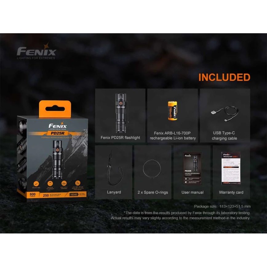 Fenix ​​​​PD25R - LED Torcia ricaricabile LED/1xCR123A IP68 800 lm 70 h