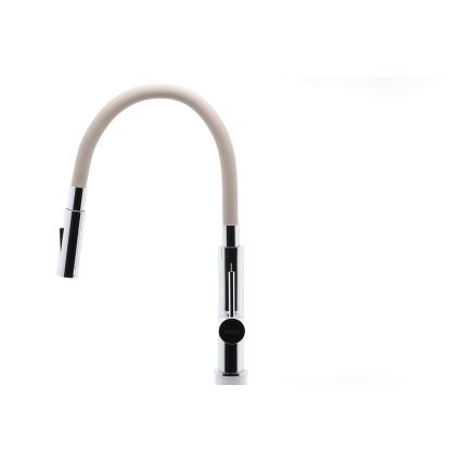 FERRO - Robinet d'évier avec bras flexible chrome brillant/beige
