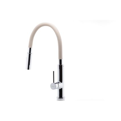 FERRO - Robinet d'évier avec bras flexible chrome brillant/beige