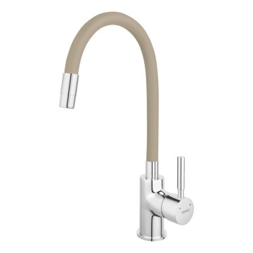 FERRO - Rubinetto per lavello con braccio flessible cromo lucido/beige
