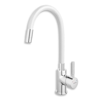 FERRO - Rubinetto per lavello con braccio flessible cromo lucido/bianco