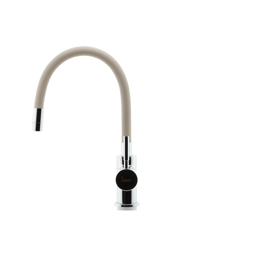 FERRO - Wasserhahn (Armatur) mit flexiblem Arm glänzendes Chrom/beige