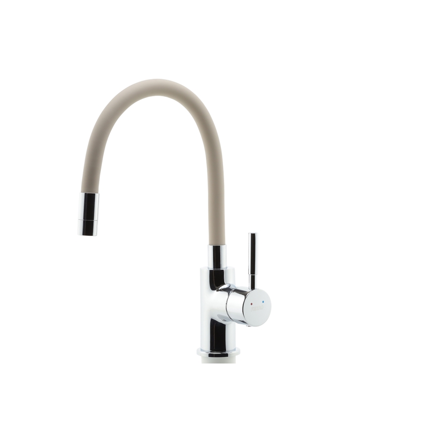 FERRO - Wasserhahn (Armatur) mit flexiblem Arm glänzendes Chrom/beige