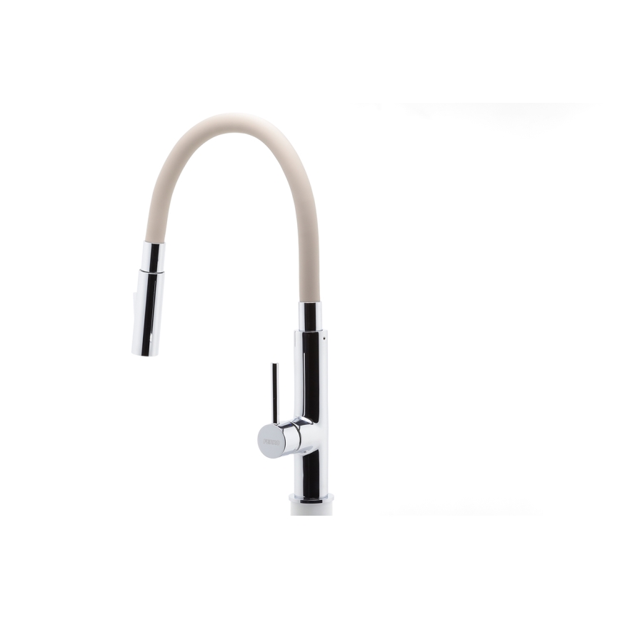 FERRO - Wasserhahn (Armatur) mit flexiblem Arm glänzendes Chrom/beige