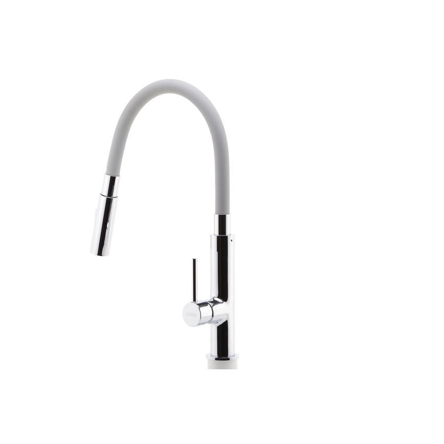 FERRO - Wasserhahn (Armatur) mit flexiblem Arm glänzendes Chrom/grau