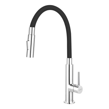 FERRO - Wasserhahn (Armatur) mit flexiblem Arm glänzendes Chrom/schwarz