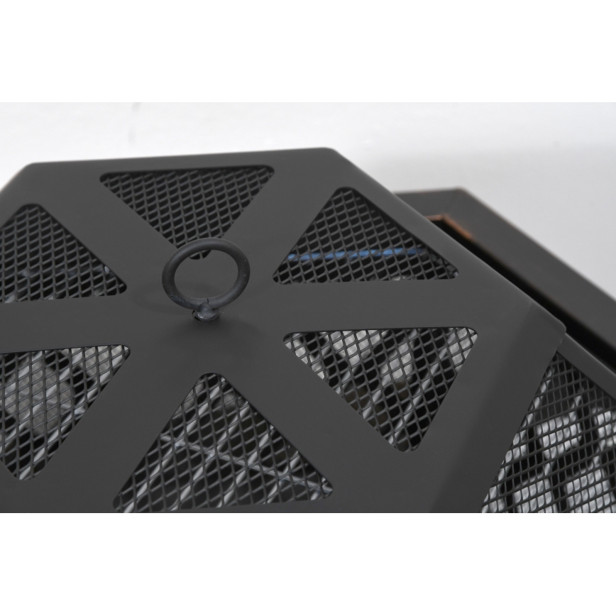 Feu de camp portatif en bois avec grille noir/patina