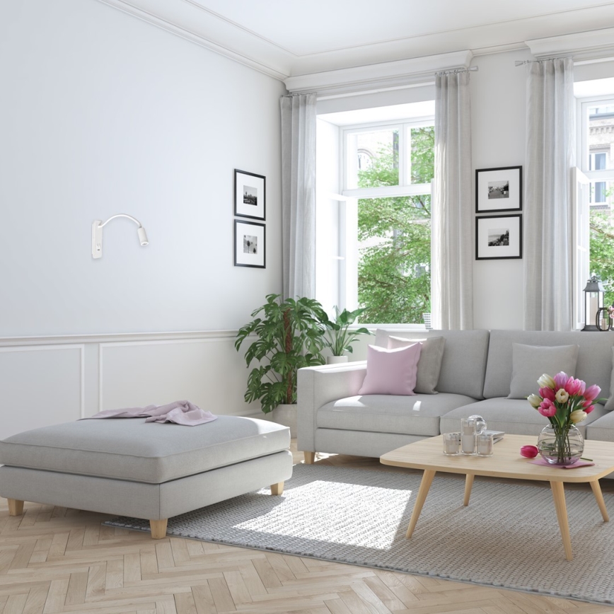 Flexible LED-Wandleuchte mit USB BASE LED/8W+LED/2W/230V weiß