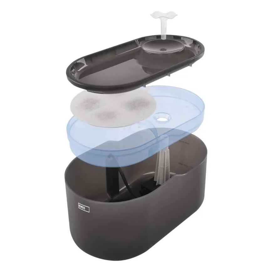 Fontana d'acqua per animali domestici 2,6 l/5V grigio