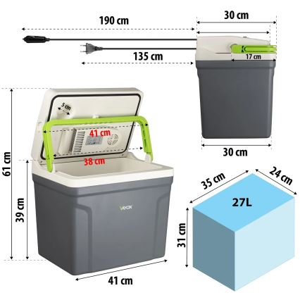 Frigorifero portatile per auto con funzione di riscaldamento, 27 l, 230V/12V, grigio