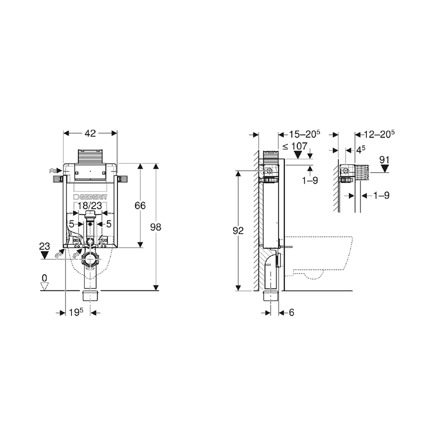 Geberit 110.010.00.1 - Modulo da incasso per WC sospeso Kombifix 98 cm