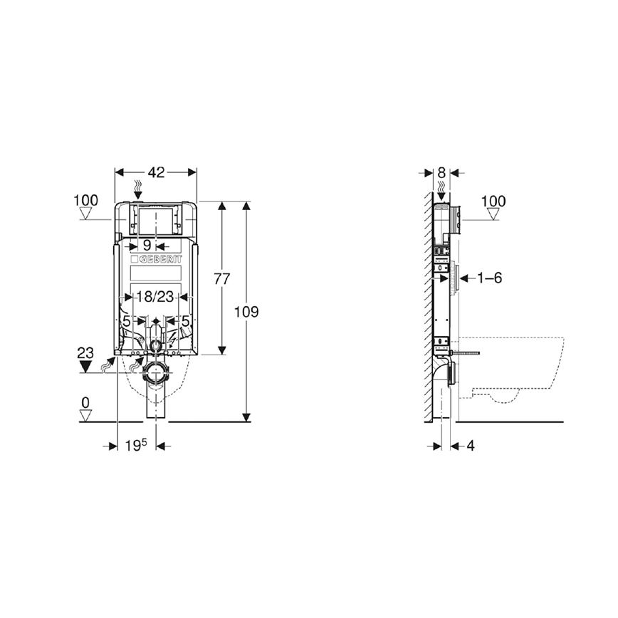 Geberit 110.791.00.1 - Modulo da incasso per WC sospeso Kombifix 109 cm