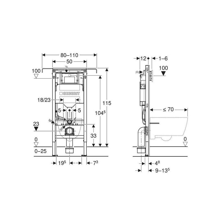 Geberit 111.355.00.6 - Bâti-support encastré pour WC suspendu Duofix 115 cm