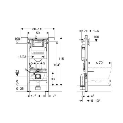 Geberit 111.355.00.6 - Vorwandelement für wandhängendes WC Duofix 115 cm