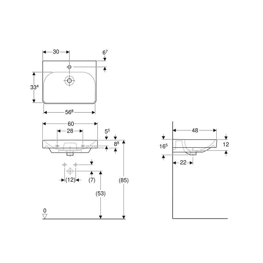Geberit 500.229.01.1 - Wandhängendes Waschbecken Smyle Square 60x48 cm Keramik/weiß