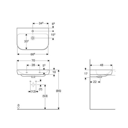 Geberit 500.248.01.1 - Lavabo sospeso Smyle 70 x 48 cm in ceramica, bianco