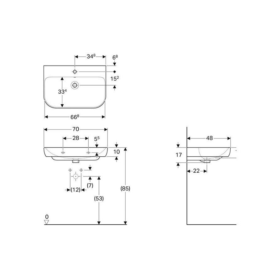 Geberit 500.248.01.1 - Lavabo sospeso Smyle 70 x 48 cm in ceramica, bianco