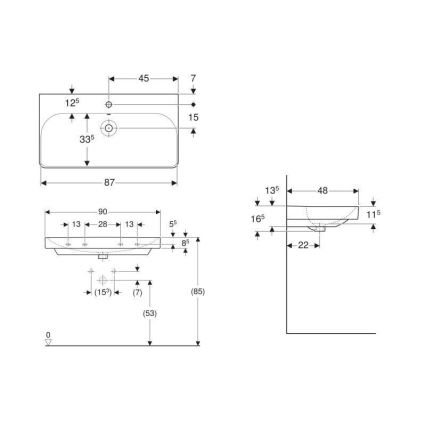 Geberit 500.251.01.1 - Lavabo sospeso Smyle Square 90x48 cm ceramica/bianco