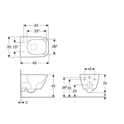 Geberit 500.379.01.1 - Wandhängendes Rimfree-WC Smyle Square Keramik/weiß