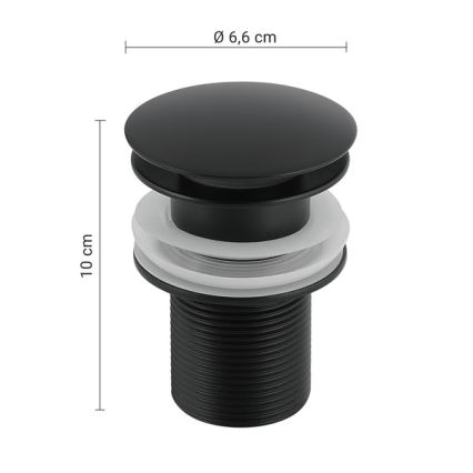 Gedy - Bonde de lavabo CLICK-CLACK Ø 6,6 cm, noire mate