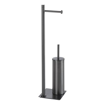 Gedy - Brosse WC sur pied avec porte-rouleau TRILLY, gris métallisé