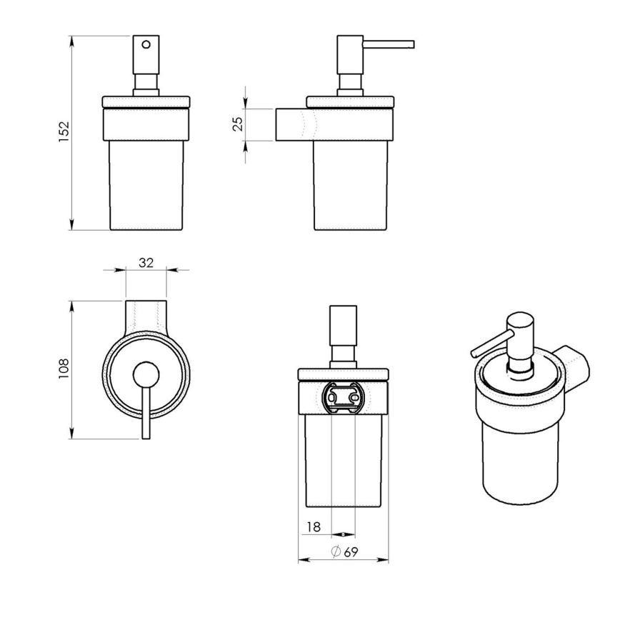 Gedy - Distributeur de savon mural PIRENEI 110 ml verre opalin / gris métallisé