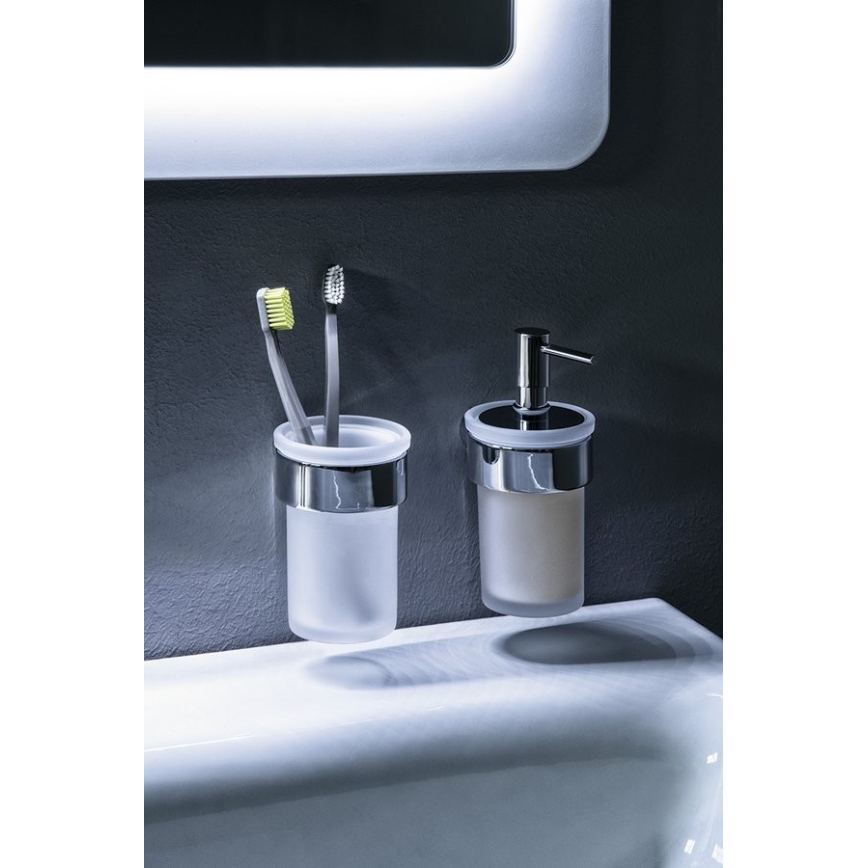 Gedy - Distributore di sapone a parete PIRENEI 110 mm bianco latte vetro/cromo lucido