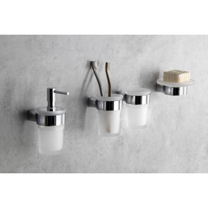 Gedy - Distributore di sapone a parete PIRENEI 110 mm bianco latte vetro/cromo lucido