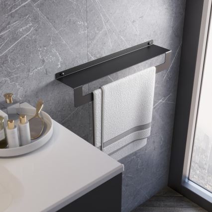Gedy - Étagère avec porte-serviettes CLEO 30 cm noire mate