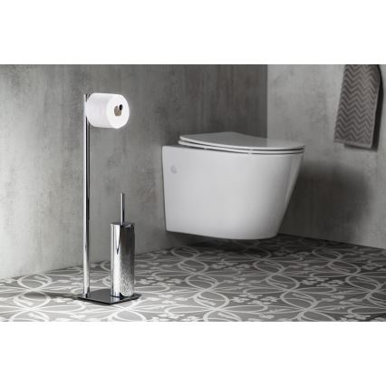 Gedy - Freistehende WC-Bürste mit Toilettenpapierhalter FLORI, glänzender Chrom