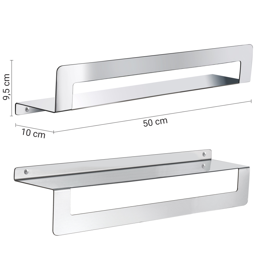 Gedy - Mensola con portasciugamani CLEO 50 cm, acciaio inox lucido