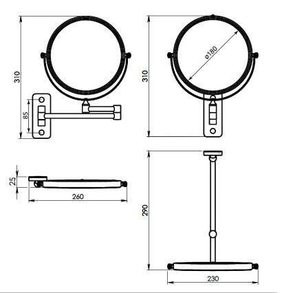 Gedy - Miroir mural de maquillage GAIA, finition chrome brillant