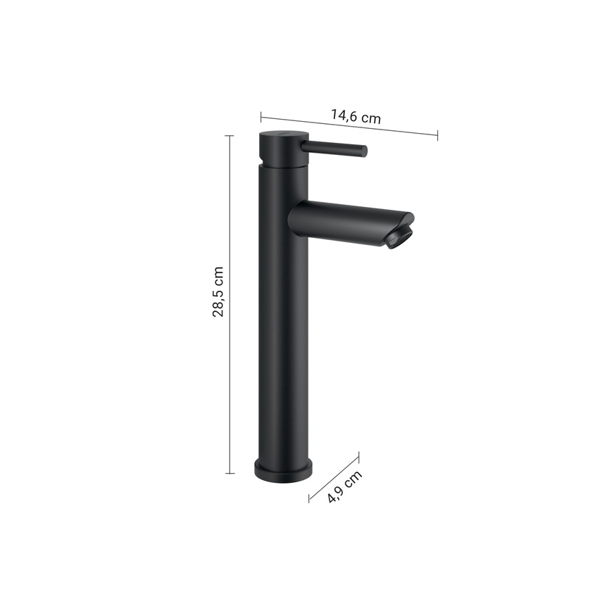 Gedy - Mitigeur pour lavabo ALTO HIGH 28,5 cm noir mat