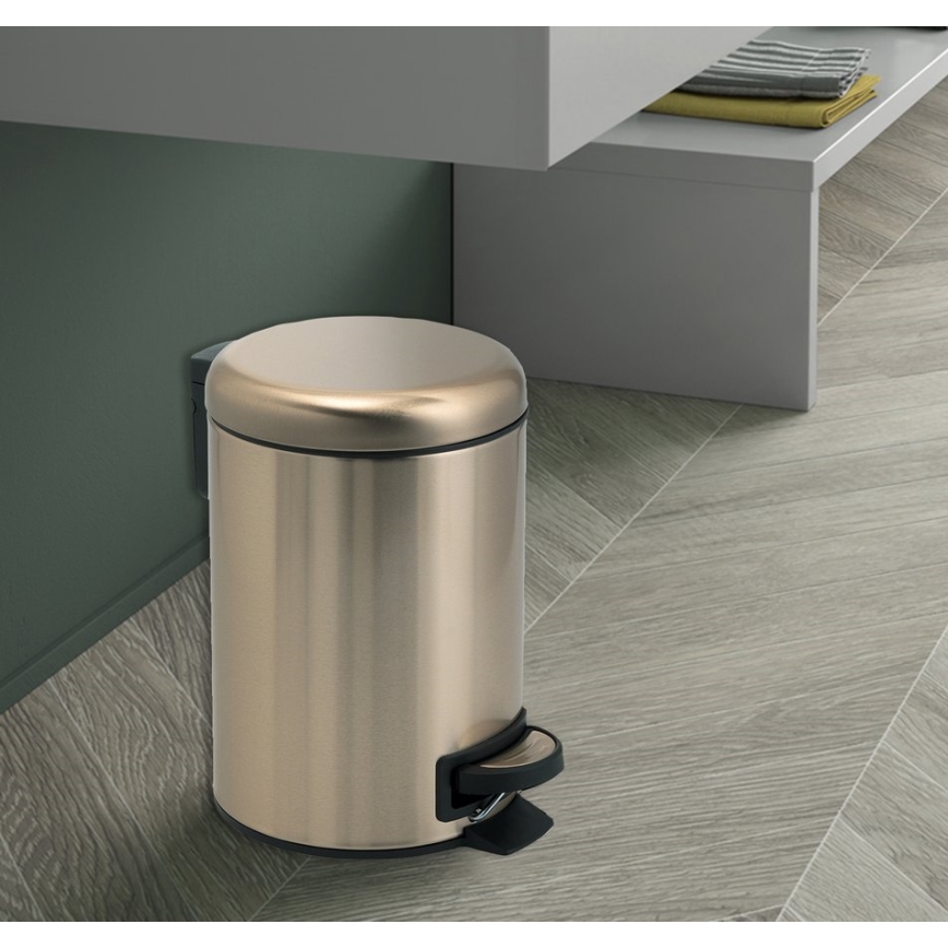 Gedy - Pattumiera POTTY 5 l con chiusura ammortizzata, finitura oro opaco