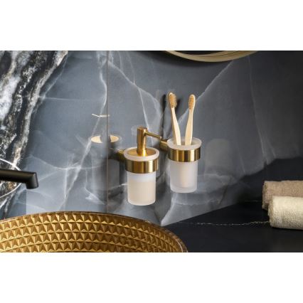 Gedy - Portaspazzolini da parete PIRENEI vetro opalino/oro opaco