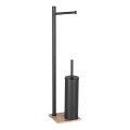 Gedy - Scopino WC da terra con porta rotolo TRILLY nero opaco/bambù