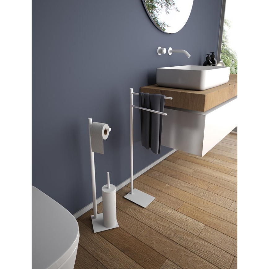 Gedy - Scopino WC da terra con portarotolo TRILLY bianco opaco