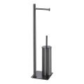 Gedy - Scopino WC da terra con portarotolo TRILLY, grigio metallico
