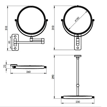 Gedy - Specchio cosmetico da parete GAIA nero opaco