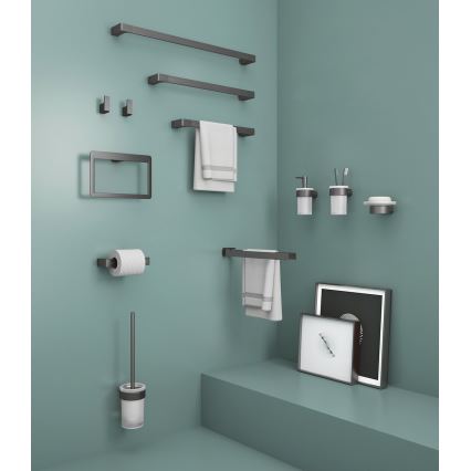 Gedy - Wand-WC-Bürste PIRENEI Milchglas/metallicgrau