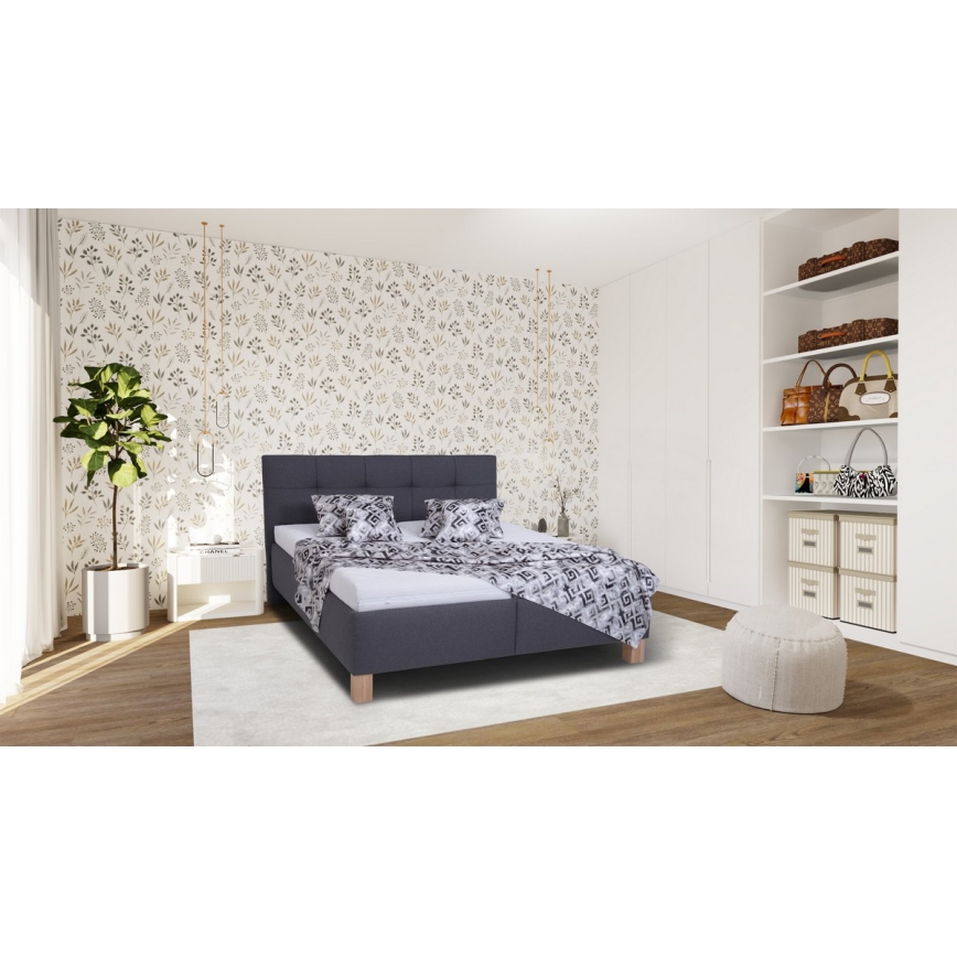 Gepolstertes Bett MARIA 160x200 cm mit Matratze und Stauraum, grau