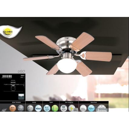 GLOBO 0307 - Ventilatore da soffitto UGO 1xE27/60W/230V