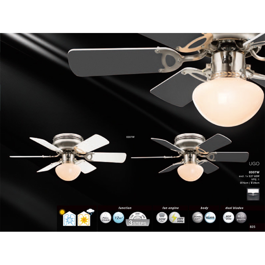 GLOBO 0307W - Ventilatore da soffitto UGO 1xE27/60W/230V