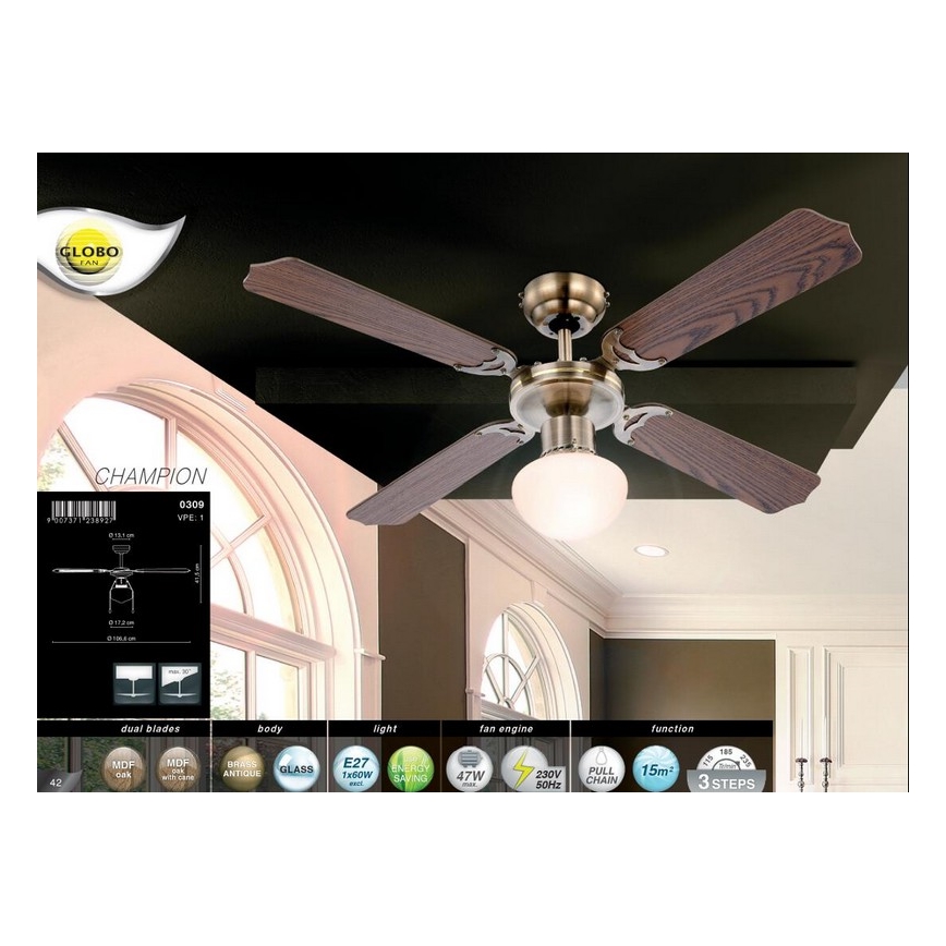 Globo - Ventilatore da soffitto 1xE27/60W/230V