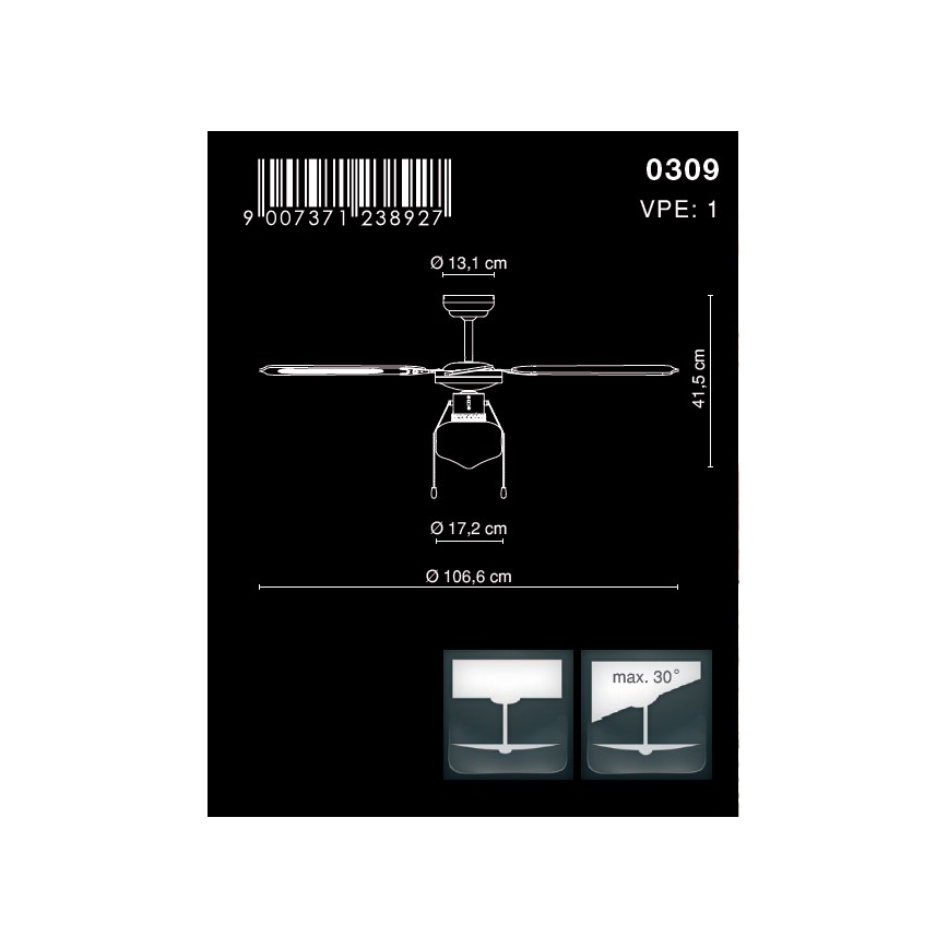 Globo - Ventilatore da soffitto 1xE27/60W/230V